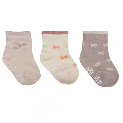 3Pサテンリボン付きロークルーソックス 9-15cm ベビーザらス限定
