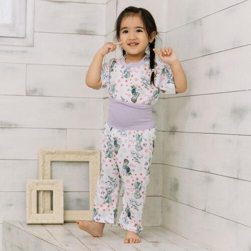 Disney ディズニー 半袖パジャマ アナと雪の女王 総柄 腹巻付き パープル&times;110cm