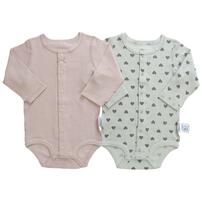 長袖前開きロンパース肌着 2枚組 ワッフル ハート グレー&times;70cm ベビーザらス限定