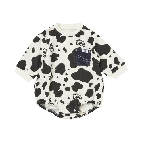 BUDDYLEE 長袖ボディスーツ ガーゼ裏毛 牛柄 ポケット付き ホワイト×80cm ベビーザらス限定