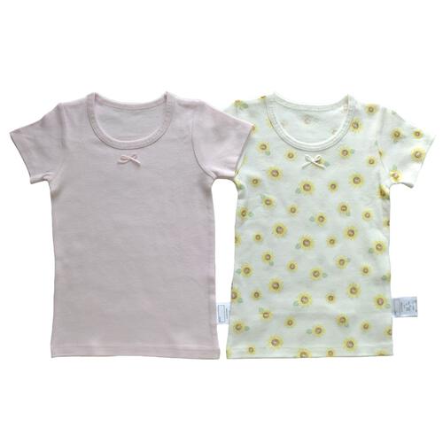 2枚組 抗菌半袖シャツ肌着 フライス ひまわり パープル×95cm