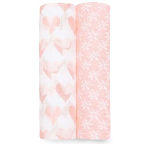 aden + anais エイデンアンドアネイ エッセンシャルズ スワドル2枚組 ピースオブマイハート(ピンク×フリー)