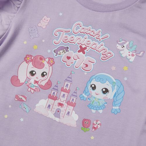 【ティニピン&times;しなこ】半袖Ｔシャツ 袖レース 天竺 パープル&times;120cm