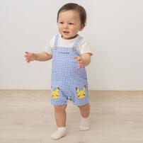 monpoke モンポケ 半袖ロンパース ギンガムチェック サロペット型 ブルー&times;80cm ベビーザらス限定 赤ちゃん 出産準備 出産祝い ベビー服 子供服