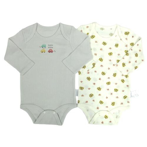 長袖ロンパース肌着 2枚組 テレコ 車 グレー×80cm ベビーザらス限定