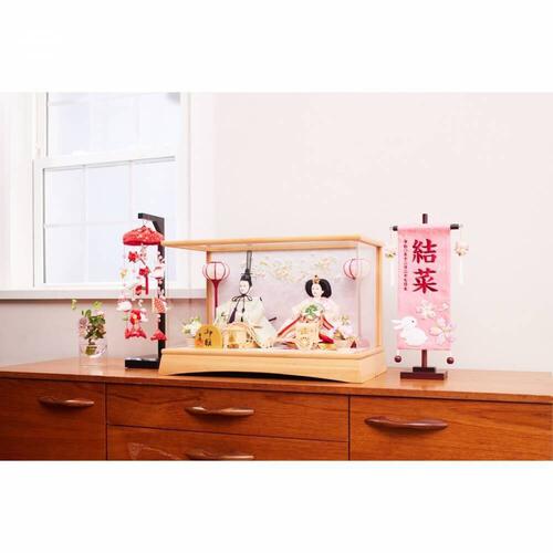 【雛人形】ケース飾り 親王飾り「桜リボン木目調パノラマアクリル」(322035)ひな人形 ひな祭り お雛様 おしゃれ【メーカー直送】