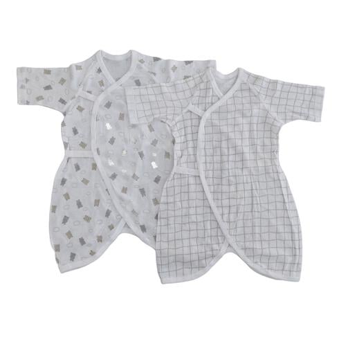 新生児肌着 コンビ肌着 ２枚組 チェック熊×ウサギ雲柄 50-70cm