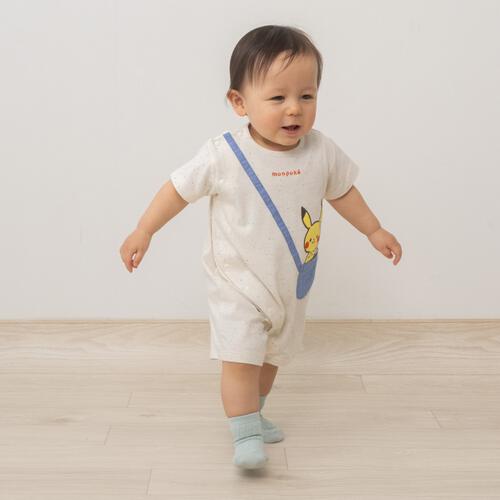  monpoke モンポケ 半袖ロンパース ポシェット付き風 ナチュラル&times;80cm 