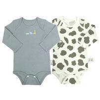 長袖ロンパース肌着 2枚組 スムス 恐竜&times;牛 ブルー&times;70cm ベビーザらス限定