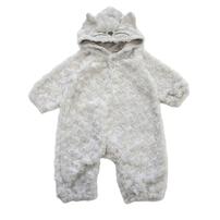 【ベビー×ペットコレクション】長袖ロンパース 耳付き うずまきフリース ネコ(ホワイト×80cm)
