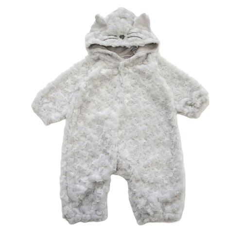 【ベビー×ペットコレクション】長袖ロンパース 耳付き うずまきフリース ネコ(ホワイト×80cm)