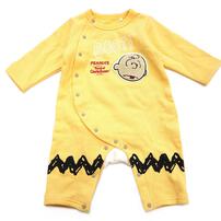 SNOOPY スヌーピー 長袖カバーオール おしり顔 イエロー×80cm ベビーザらス限定