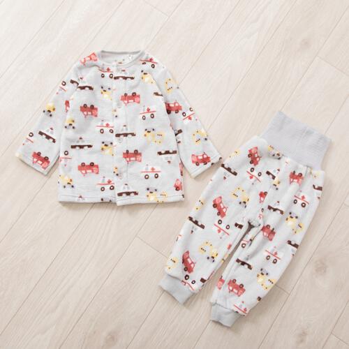 長袖腹巻パジャマ フリース 働く車柄 グレー×80cm