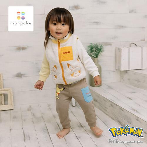 monpoke モンポケ ロングパンツ サイドポケット ピカチュウ ベージュ×90cm
