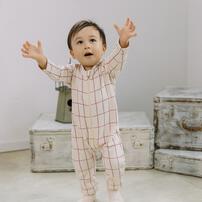 【FirstCloset×mioさん】 長袖ファスナーオール 格子柄 裏毛 ナチュラル×80cm ベビーザらス限定