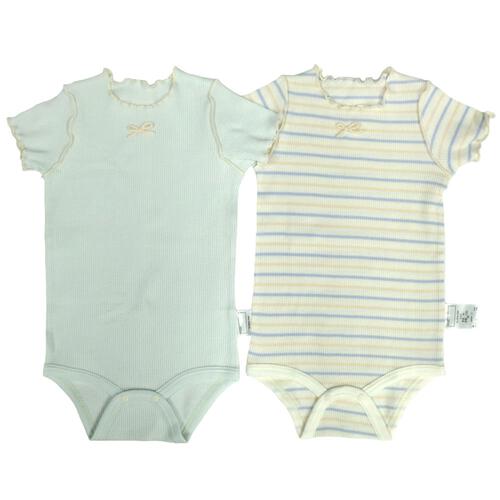 半袖ロンパース肌着 2枚組 リブメローボーダー ミント&times;70cm ベビーザらス限定