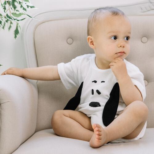 SNOOPY 半袖ボディスーツ 顔ドッカン しっぽ付き スヌーピー ホワイト&times;60-70cm