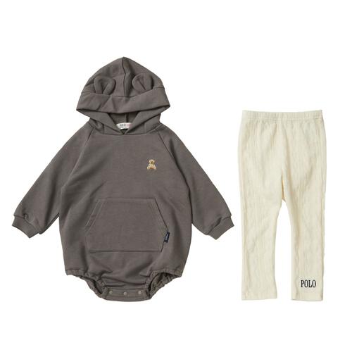 POLO BCS レギンス付フードロンパース チャコール×70cm ベビーザらス限定