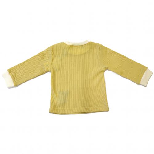 【ベビー×ペットコレクション】長袖Tシャツ ワッフル 犬ワンポイント イエロー×90cm