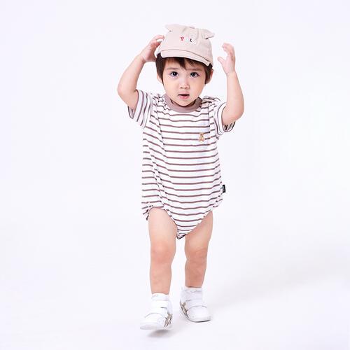 POLO BCS ボーダー半袖ボディスーツ ブラウン&times;80cm ベビーザらス限定