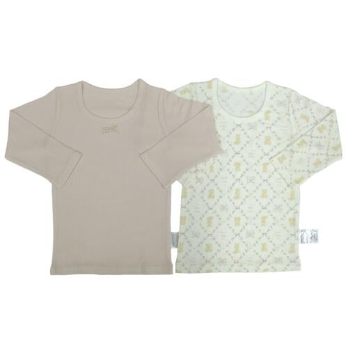 長袖シャツ肌着 2枚組 テレコ くまうさぎ ピンク&times;100cm