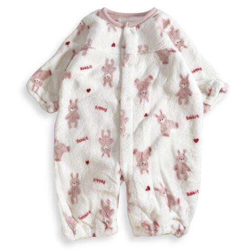 2WAYドレスオール フリース ウサギ柄 ピンク×50-60cm