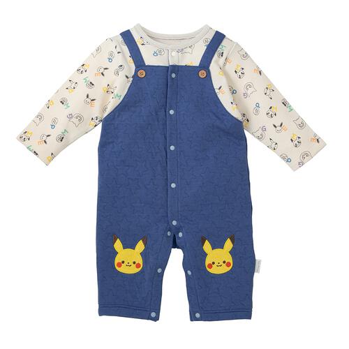 monpoke モンポケ 長袖ロンパース サロペット型 ブルー×70cm