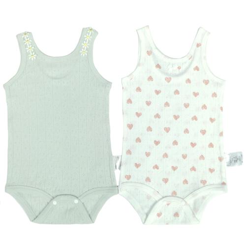 2枚組おめかし袖なしロンパース肌着 ハート グリーン&times;80cm ベビーザらス限定