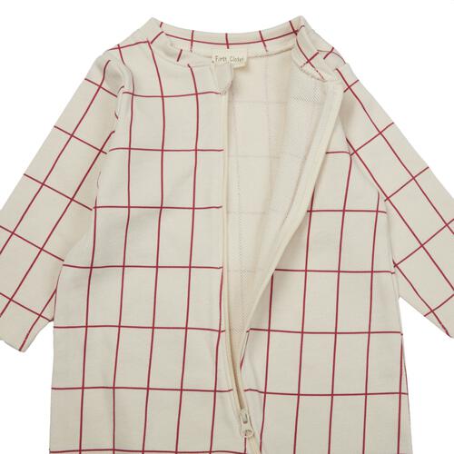 【FirstCloset×mioさん】 長袖ファスナーオール 格子柄 裏毛 ナチュラル×70cmベビーザらス限定