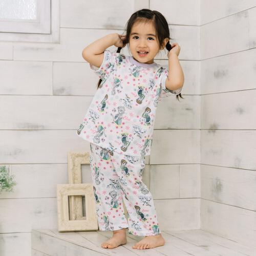 Disney ディズニー 半袖パジャマ アナと雪の女王 総柄 腹巻付き パープル&times;100cm