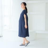 ぽこぽこガーゼの湯上りワンピ ネイビー×M-L