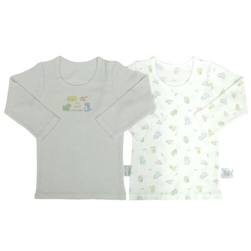 長袖シャツ肌着 2枚組 テレコ 恐竜 グレー×95cm ベビーザらス限定