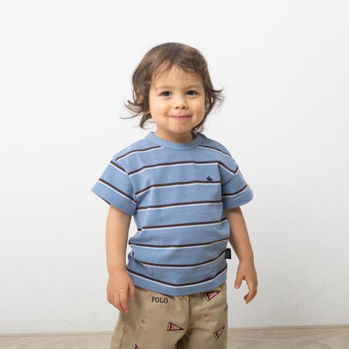 POLO BCS 鹿の子マルチボーダーＴシャツ サックス&times;90cm ベビーザらス限定 赤ちゃん 出産準備 出産祝い ベビー服 子供服