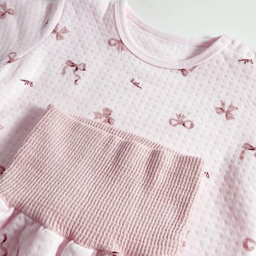 長袖腹巻付きパジャマ　エアニット　リボン柄(リボン&times;80cm)