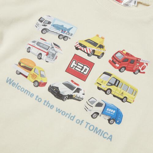 【TOMICA kie_158さんプロデュース】TOMICA トミカ 長袖トレーナー 図鑑プリント ホワイト×100cm