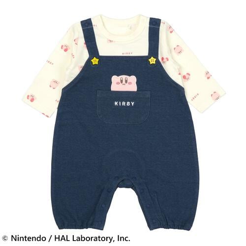 星のカービィ 長袖カバーオール サロペット風 総柄 ネイビー×80cm ベビーザらス限定