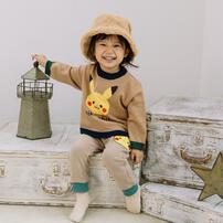 monpoke モンポケ 長袖ニット 裾配色風 ピカチュウ ベージュ×80cm