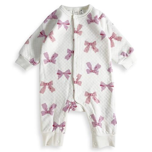 長袖カバーオール ニットキルト リボン柄 アイボリー×70cm ベビーザらス限定