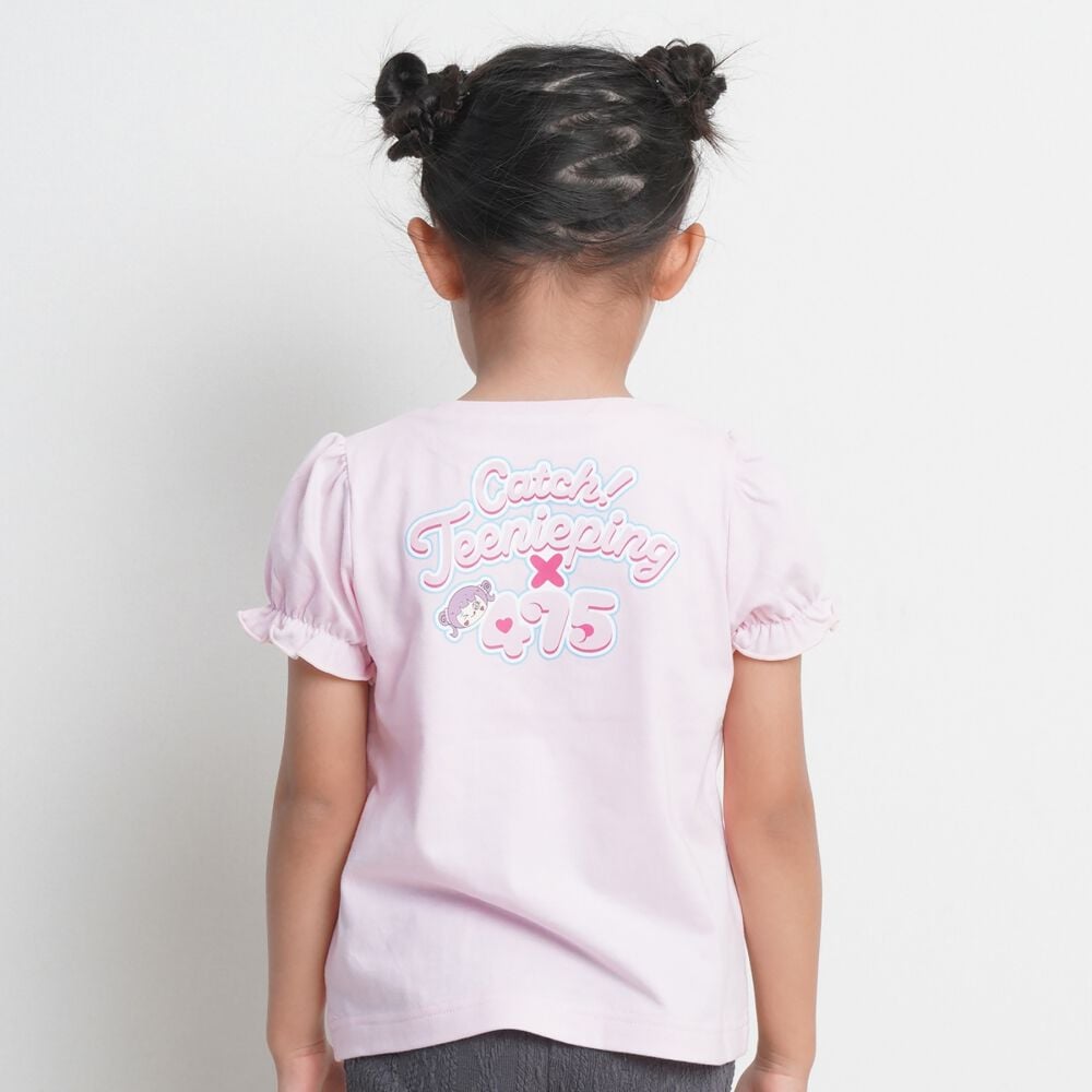 ティニピン×しなこ】半袖Tシャツ パフスリーブ 天竺 ピンク×120cm