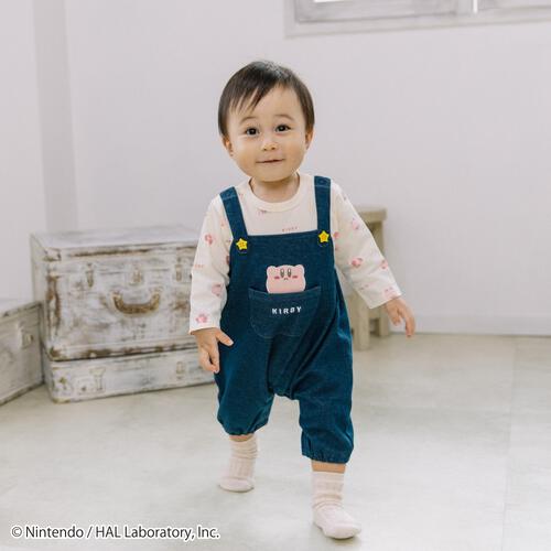 星のカービィ 長袖カバーオール サロペット風 総柄 ネイビー×80cm ベビーザらス限定