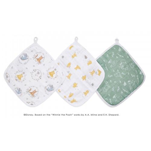 aden + anais エイデンアンドアネイ エッセンシャルズ ディズニーウォッシュクロス 3枚組 ウィニーフレンズ(イエロー×フリー)