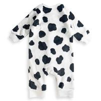 長袖カバーオール フリース 牛柄 ブラック×80cm