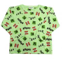 マインクラフト 長袖パジャマ 裏綿ダイヤキルト 総柄丸首 グリーン×130cm