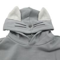 【ベビー&times;ペットコレクション】長袖フード付きボディスーツ ボア耳付き 裏毛 猫 70-80cm