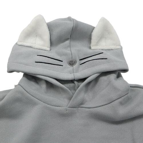 【ベビー&times;ペットコレクション】長袖フード付きボディスーツ ボア耳付き 裏毛 猫 70-80cm