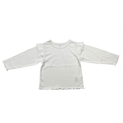 sophitica 天竺 肩フリル 長袖デイリーTシャツ(ホワイト&times;90cm)