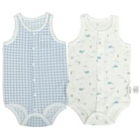 2枚組袖なし前開きロンパース肌着 防汚 ギンガム&times;くじら パステルブルー&times;80cm ベビーザらス限定