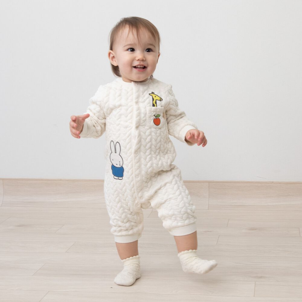 miffy ミッフィー 長袖カバーオール ニット ナチュラル×80cmベビーザら