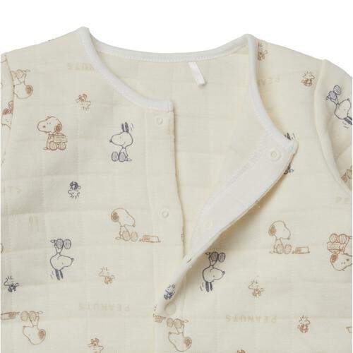 SNOOPY 長袖フィットオール マスコット付き 格子キルト 総柄 スヌーピー ナチュラル×50-60cm ベビーザらス限定