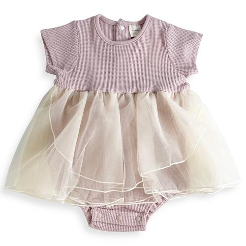 半袖ロンパース ワッフル レース付き ピンク&times;70cm